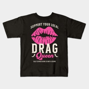 Support Your Local Drag Queen Vintage Lips Black Kids T-Shirt